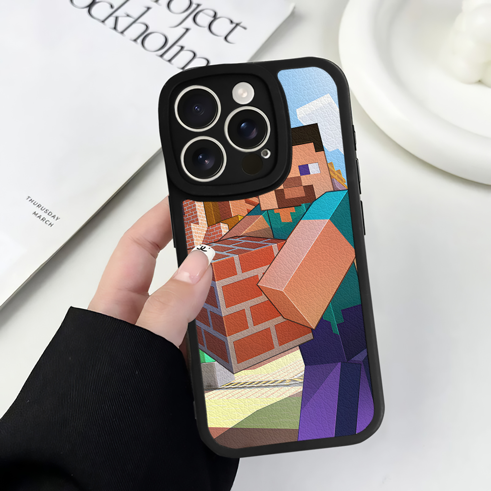 （画像用） マインクラフト ブロックの世界 Minecraft MC Block world 【iPhone 16シリーズ対応】シリコンスマホケース（レザー調） 材質：シリコン